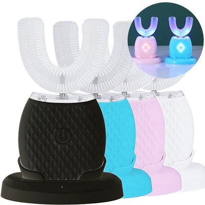 U Shape Sonic Electric Toothbrush 360 Degree Mouth Cleansing Automatic Silicone Toothbrush Cold Blue Light Teeth Whitening Brush